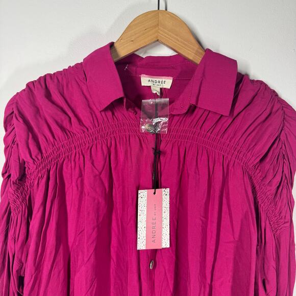 Andree By Unit Shirt Women NWT S Pink Long Sleeve Magenta Style #11166 Career - Picture 6 of 7